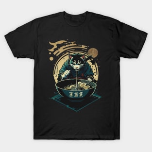 Shogun Ninja Ramen Cat Slurping Noodles T-Shirt